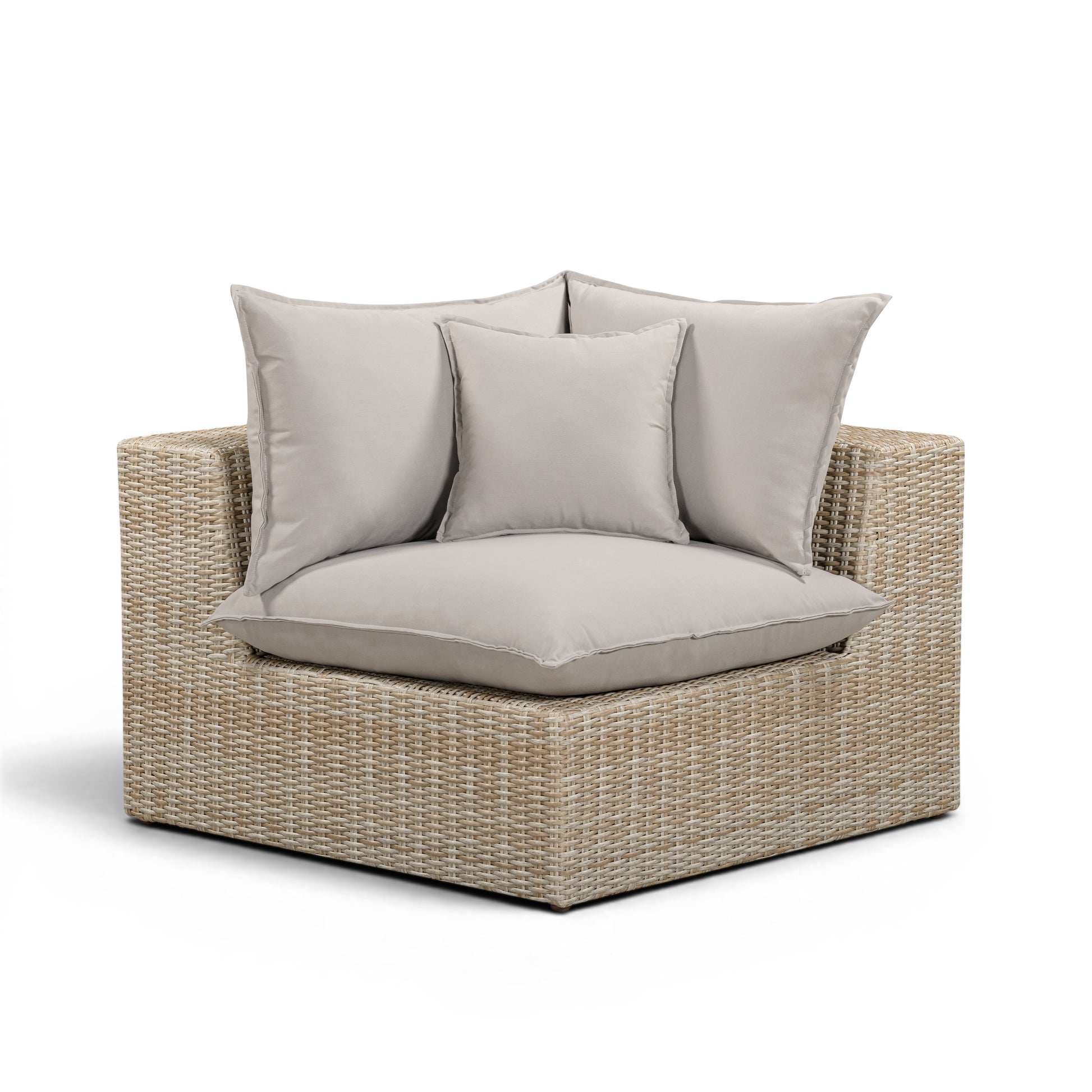 Cali Performance Fabric & Wicker Outdoor Corner Chair - Grey / Natural - Image 1