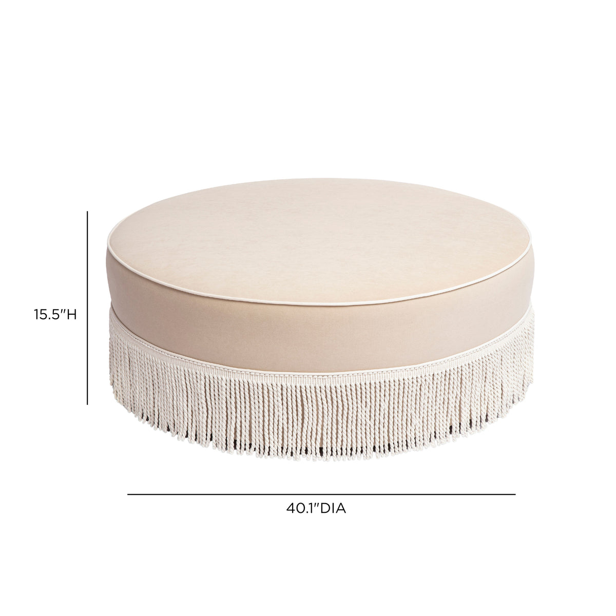 Tassy Tasseled Round Ottoman - Tan - Image 7