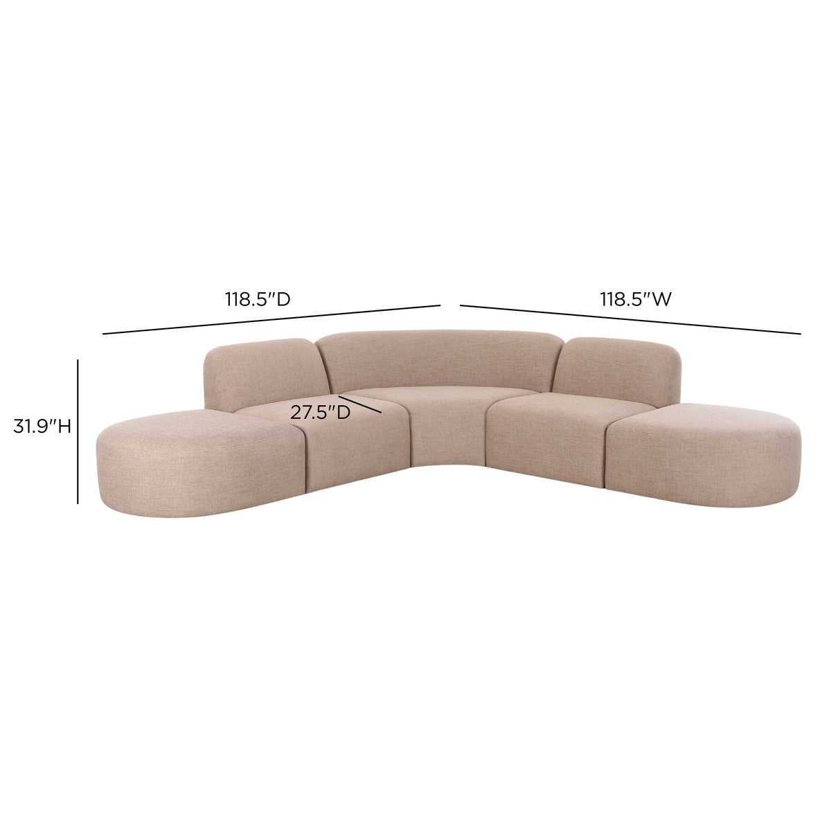 Gorge 5-Piece Modular Euro Sectional - Tan - Image 6
