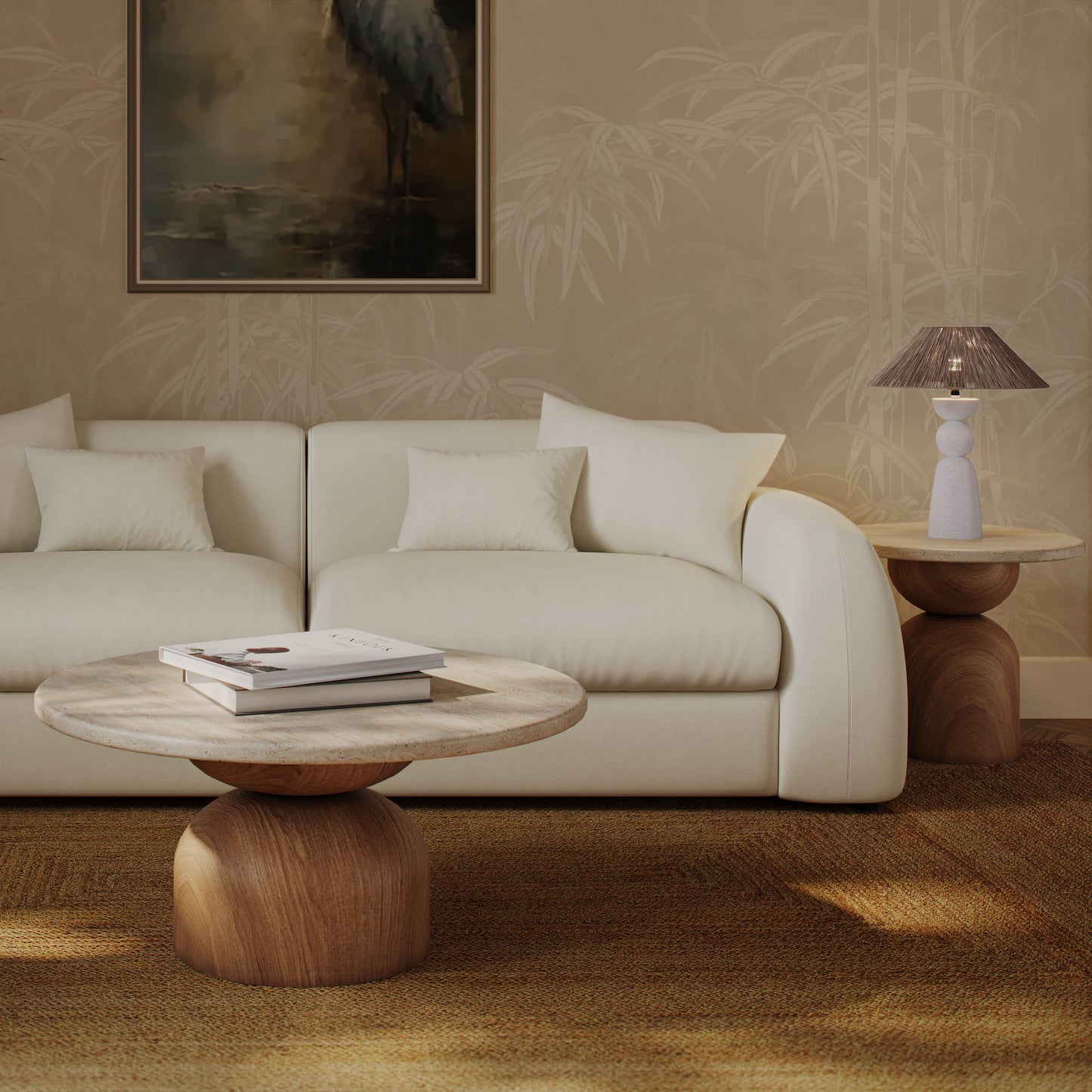 Cynthia Concrete Indoor/Outdoor Side Table - Travertine,Walnut Brown - Image 2