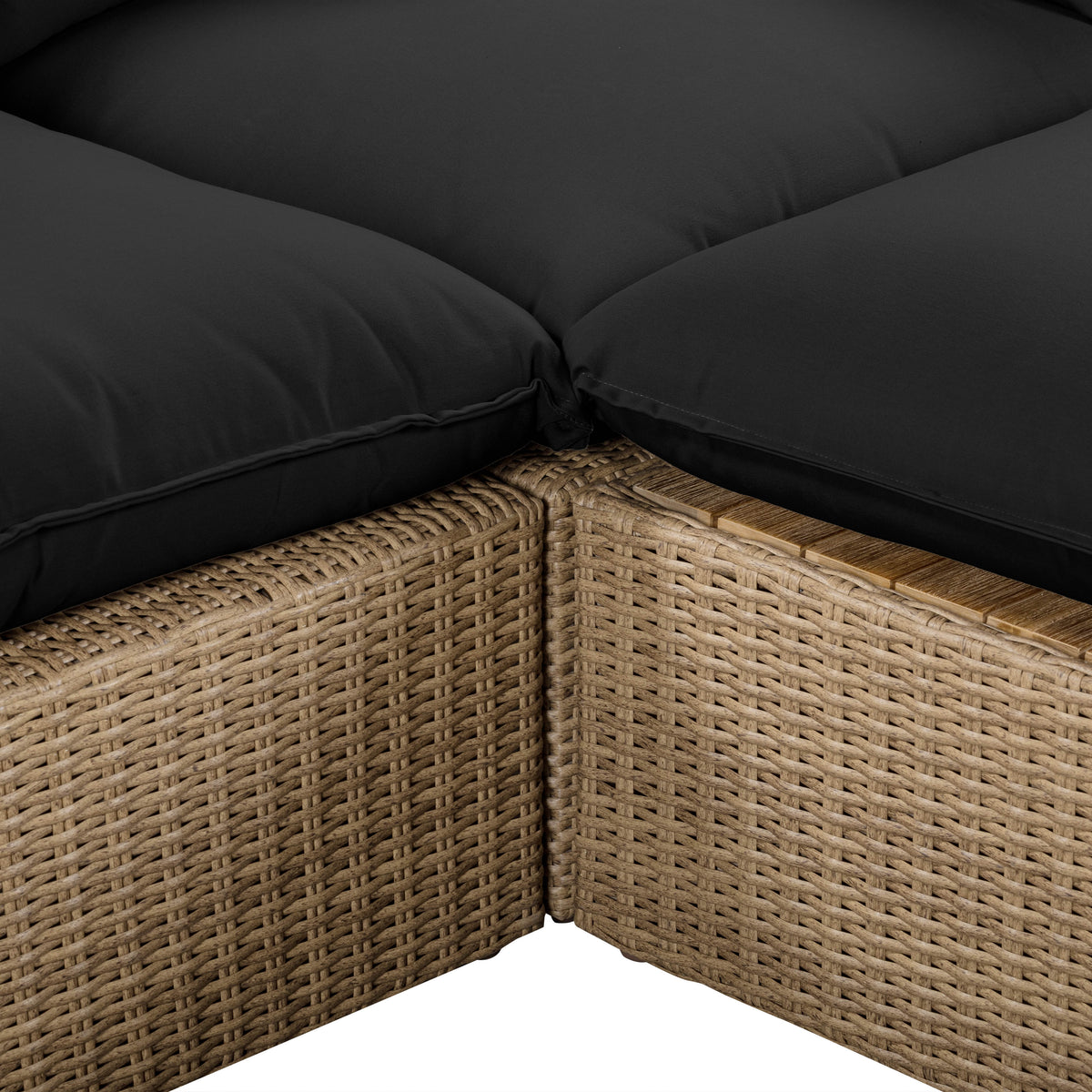 Cali 4-Piece Performance Fabric & Wicker Outdoor Sectional - Black / Brown - Image 7