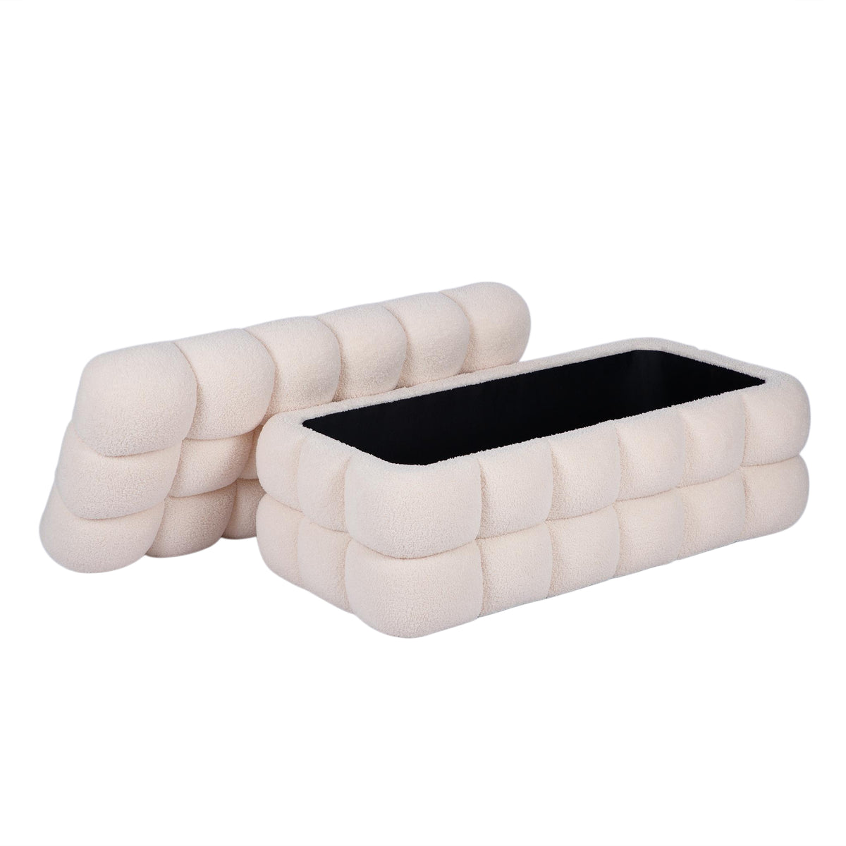 Anita 39" Faux Shearling Storage Bench With Reversible Tray Top - Cream - Image 6