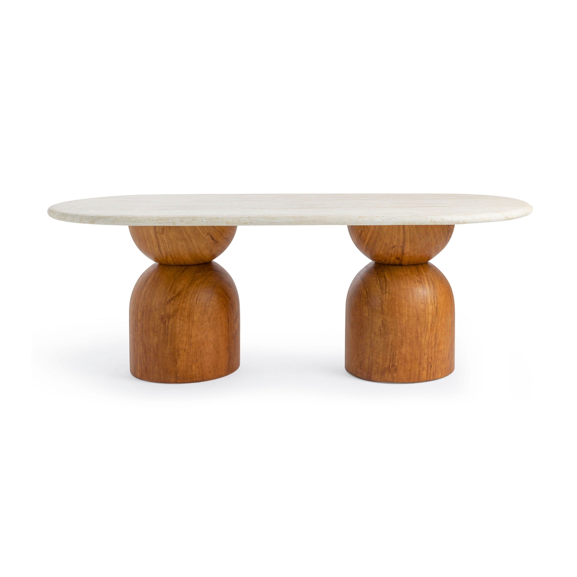 Cynthia 87" Faux Travertine Indoor/Outdoor Concrete Oval Dining Table - Image 1