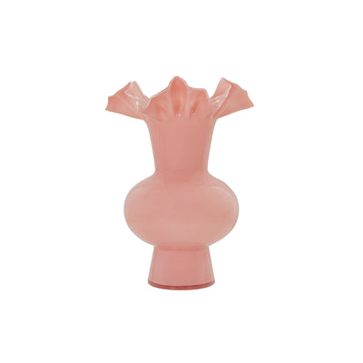 Spackle Ruffled Pink Glass Vase (12"-18") - Image 1