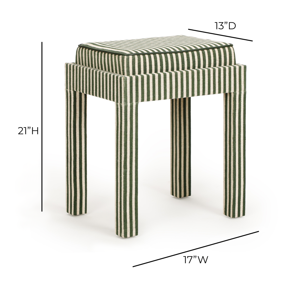 Kora Cotton Jute Contract-Grade Accent Stool - Green Stripes - Image 7