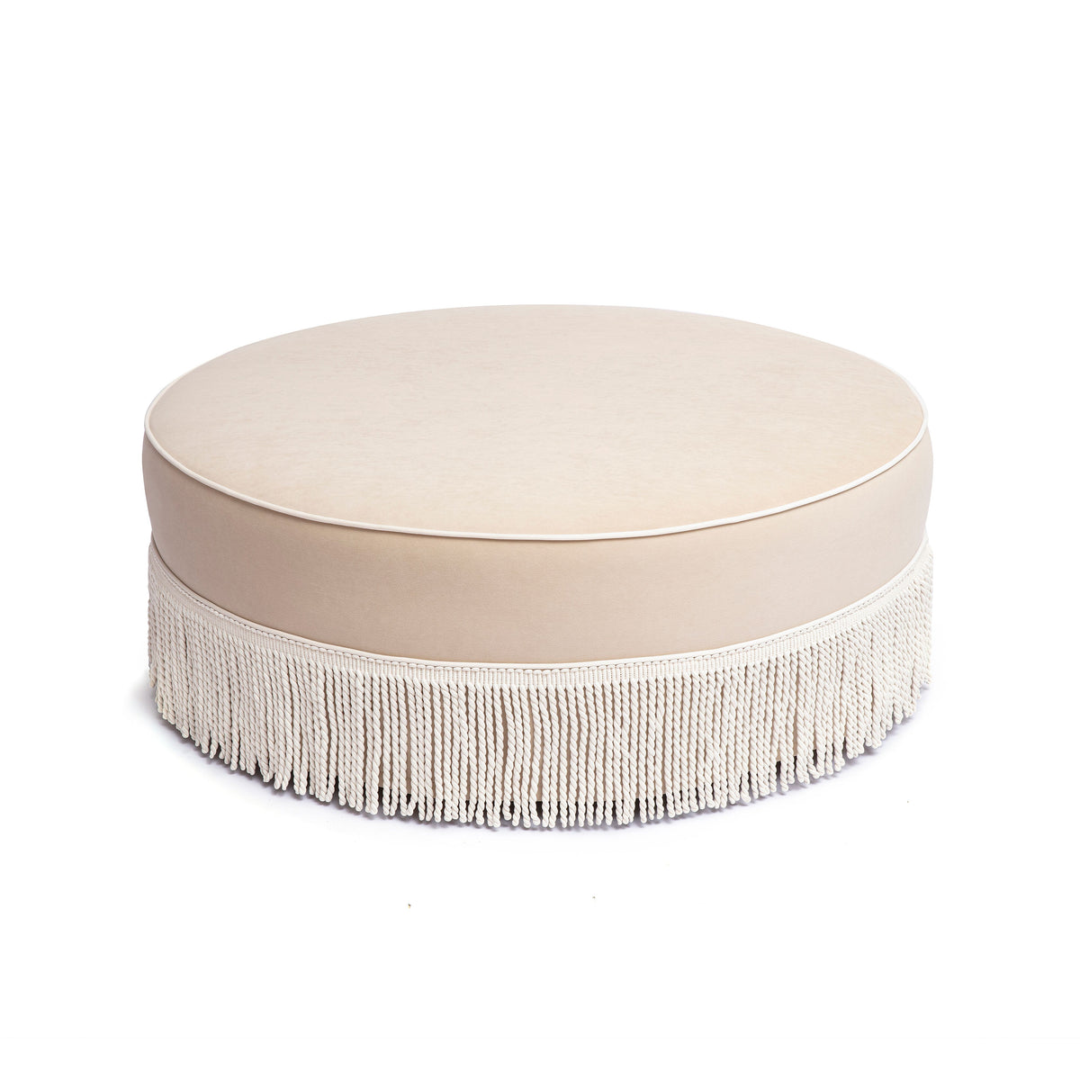 Tassy Tasseled Round Ottoman - Tan - Image 3