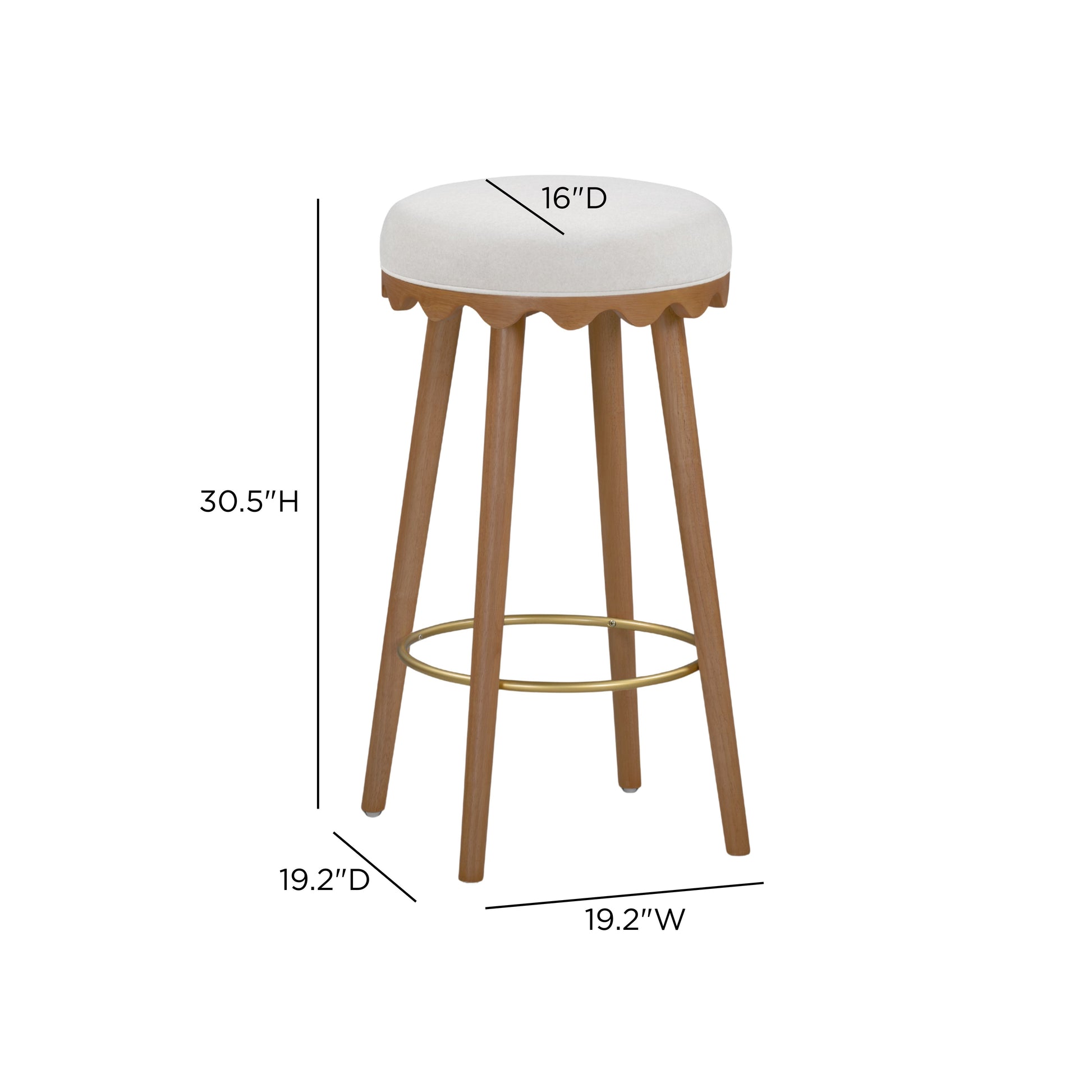 Oodle Cream Performance Vegan Mohair Light Walnut Bar Stool - Image 6