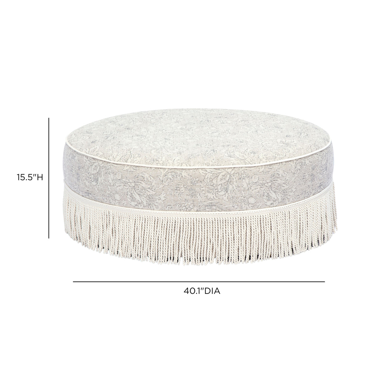 Tassy Tasseled Round Ottoman - Neutral Floral - Image 6