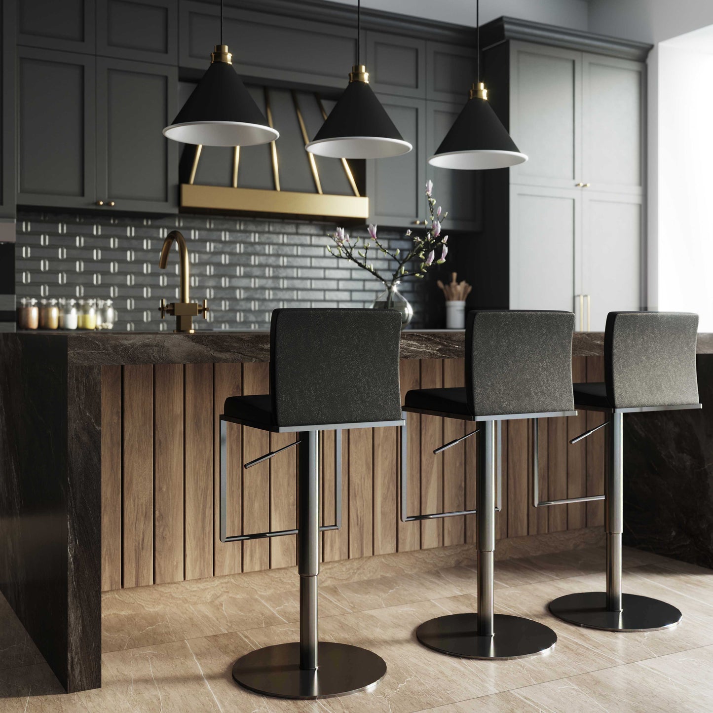 Amalfi Performance Vegan Leather Adjustable Stool - Black - Image 2