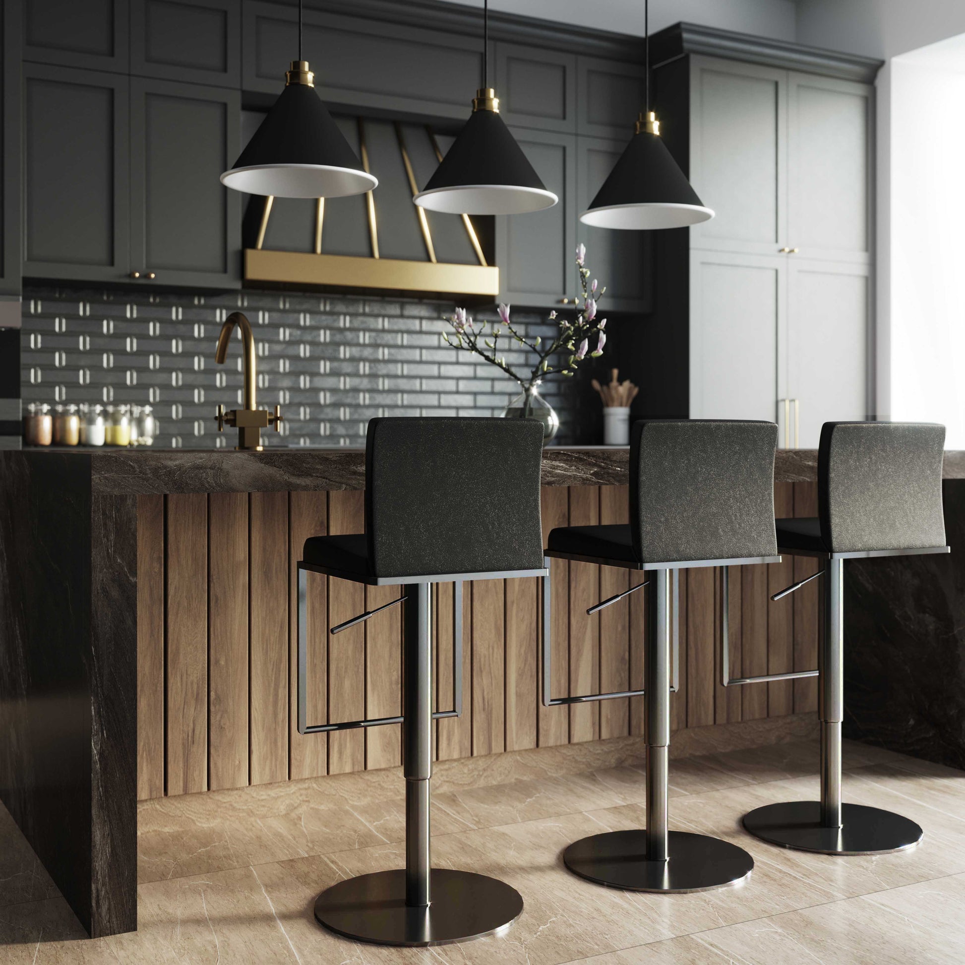 Amalfi Performance Vegan Leather Adjustable Stool - Black - Image 2