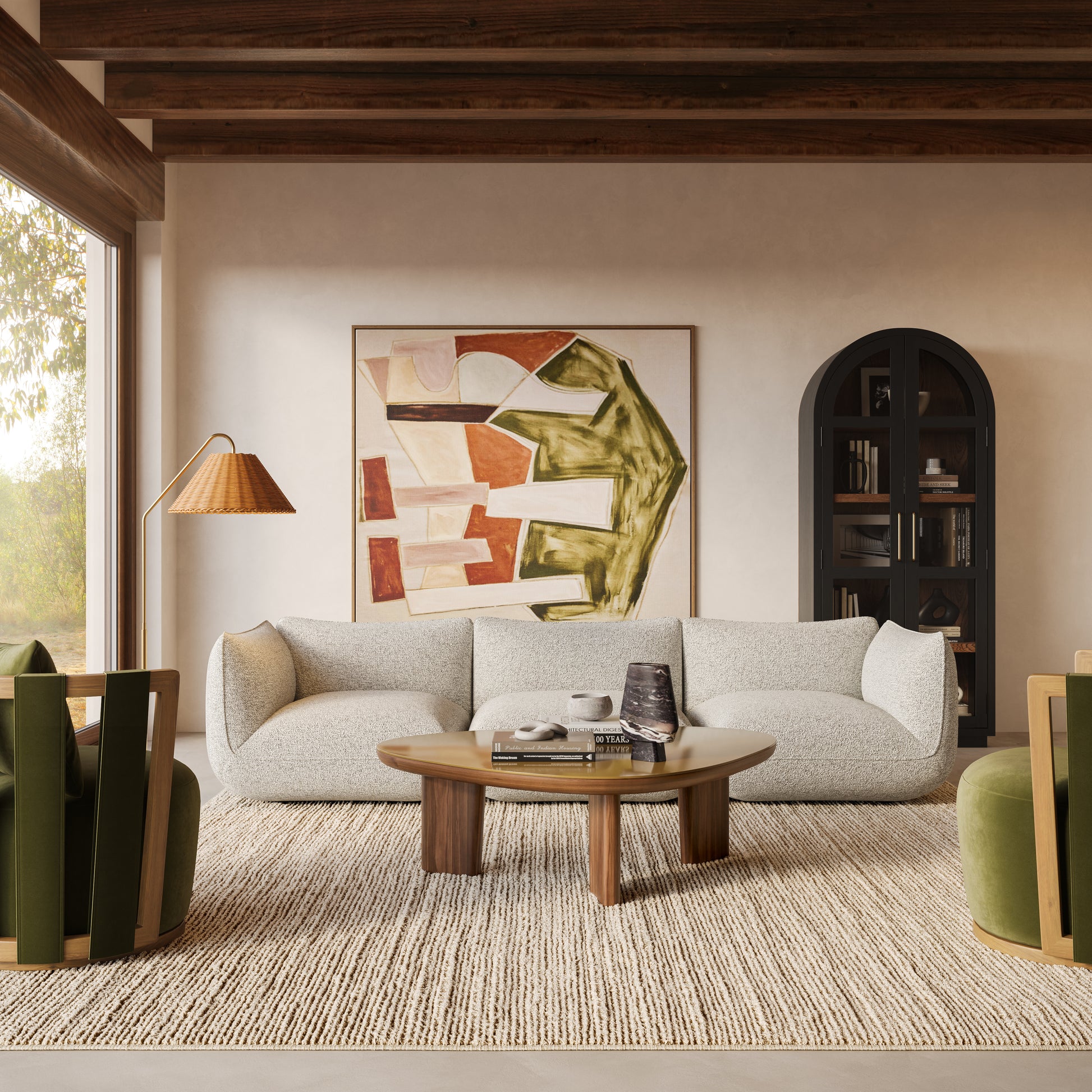 Arezza 115" Stone White Contract-Grade Basketweave Chenille Modular Sofa - Image 2