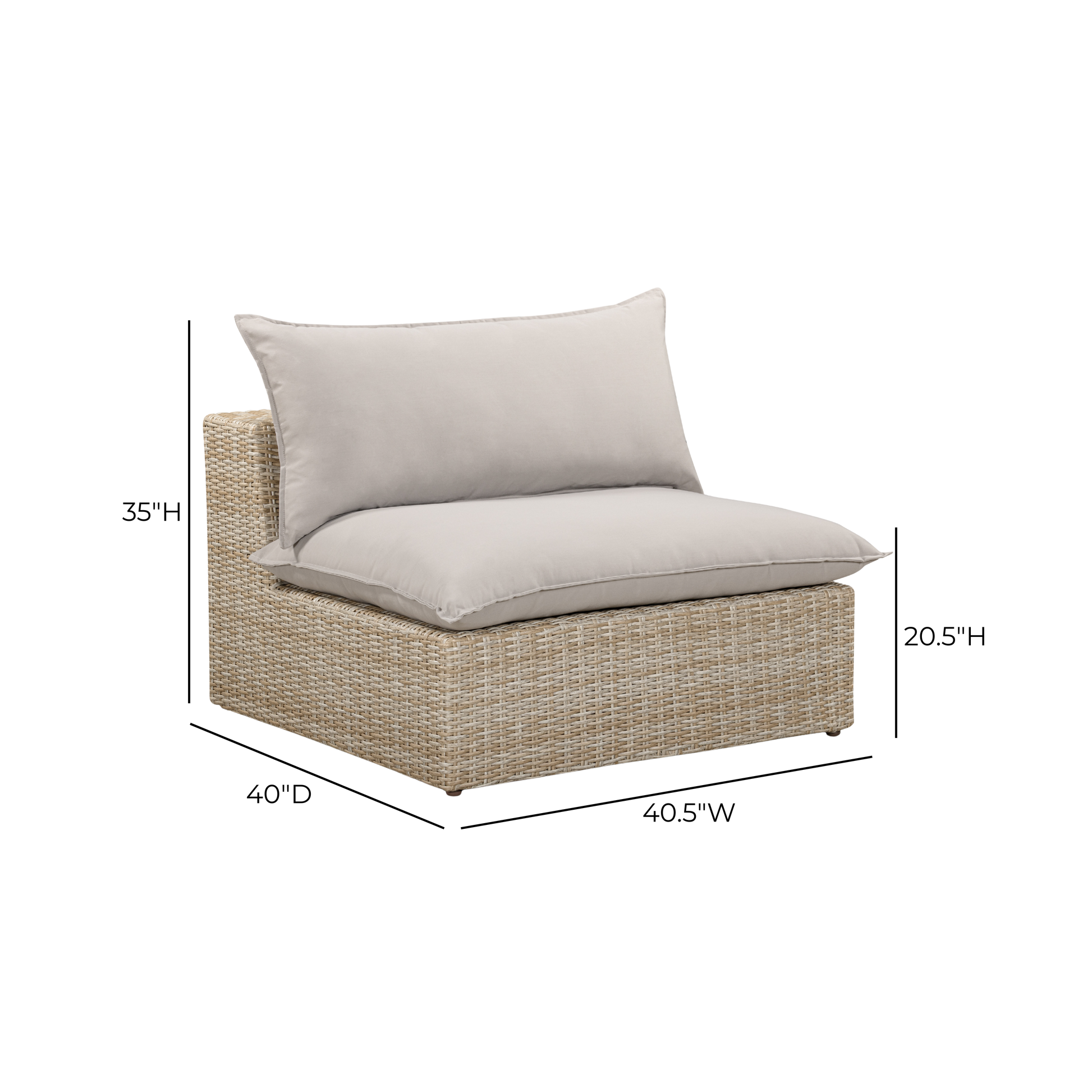 Cali Performance Fabric & Wicker Outdoor Armless Chair - Grey / Natural - Image 5