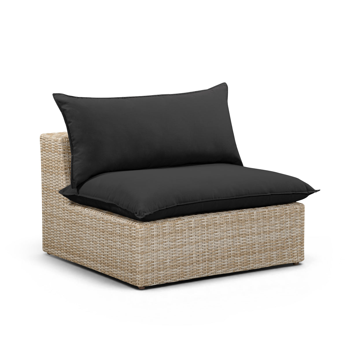 Cali Performance Fabric & Wicker Outdoor Armless Chair - Black / Natural - Image 1
