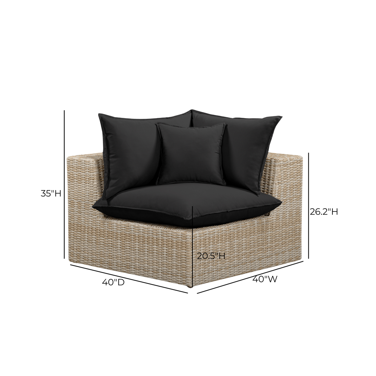 Cali Performance Fabric & Wicker Outdoor Corner Chair - Black / Natural - Image 6