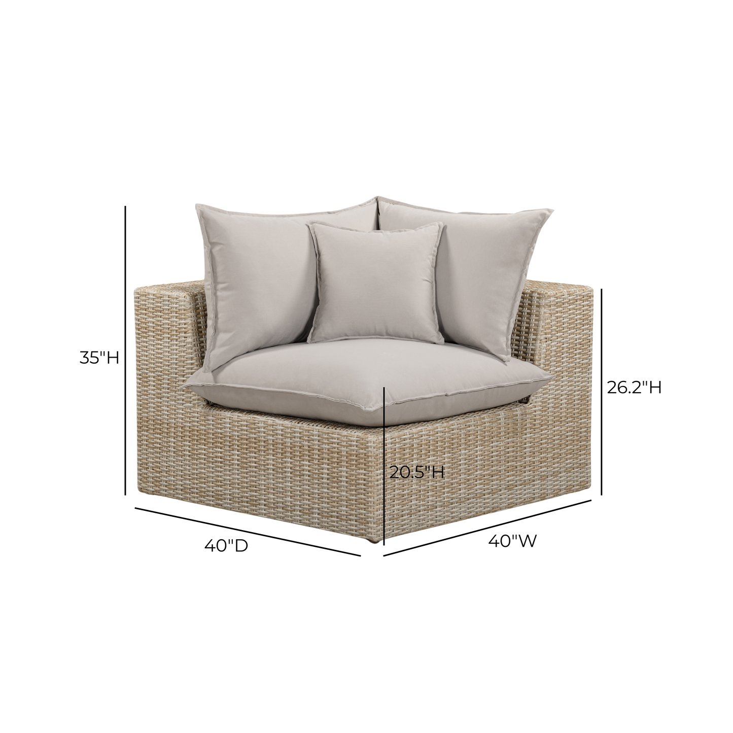 Cali Performance Fabric & Wicker Outdoor Corner Chair - Grey / Natural - Image 5
