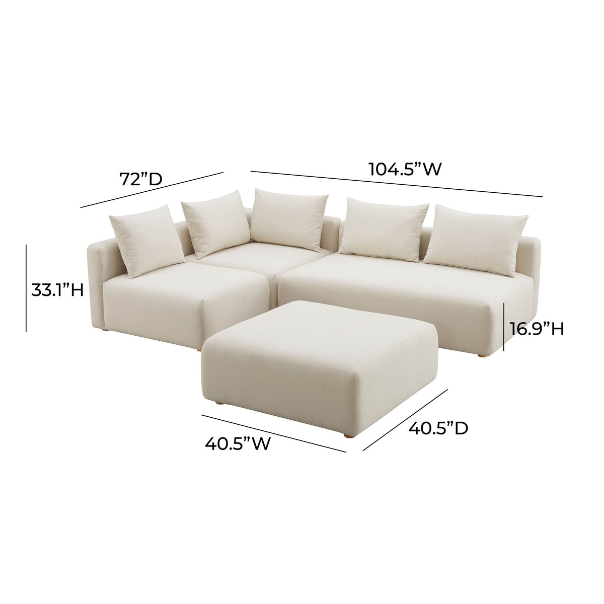 Hangover 4-Piece Modular Chaise Sectional - Off-White - Image 5