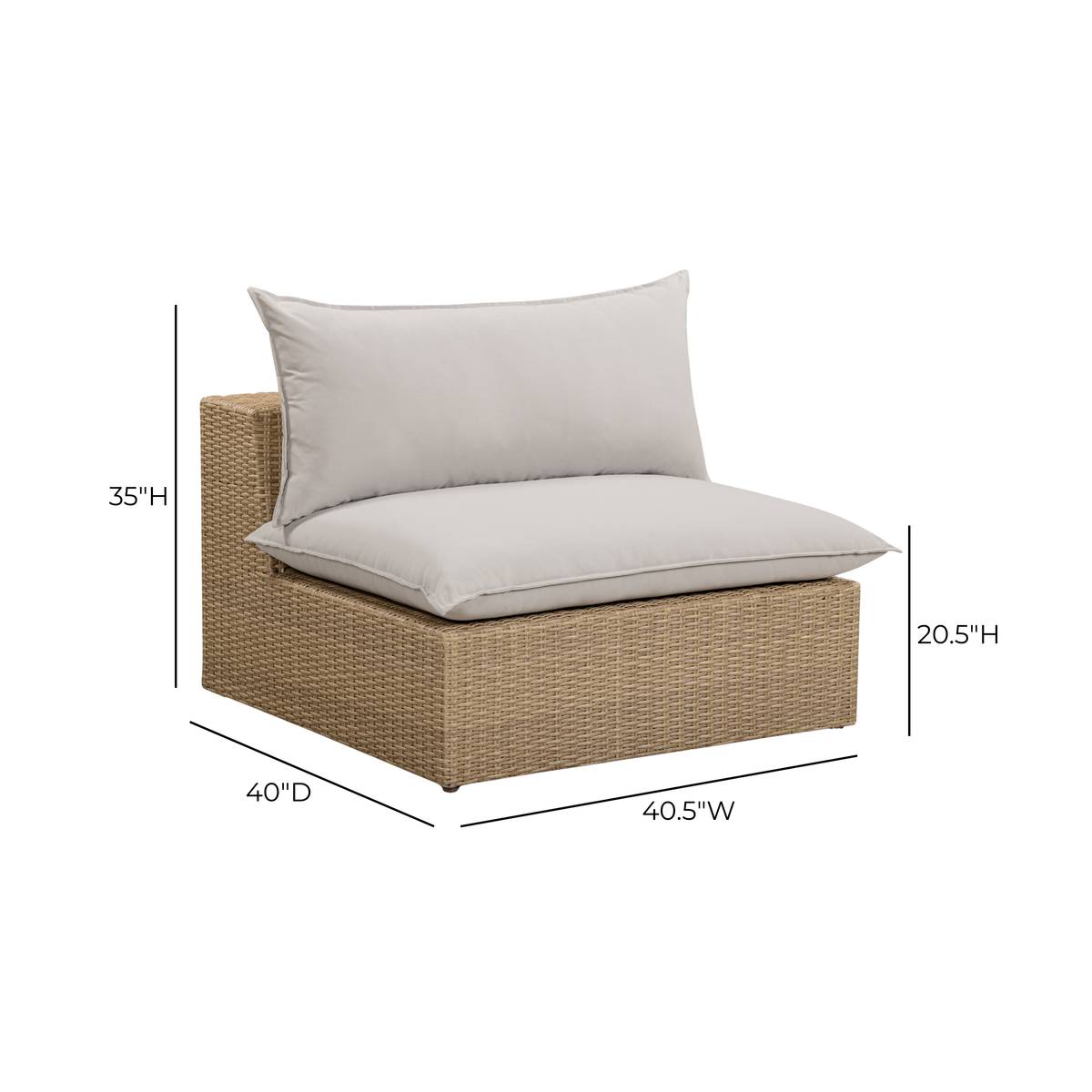 Cali Performance Fabric & Wicker Outdoor Armless Chair - Grey / Brown - Image 5