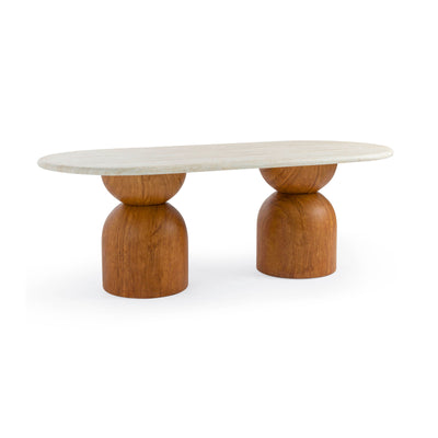 Cynthia 87" Faux Travertine Indoor/Outdoor Concrete Oval Dining Table - Image 1