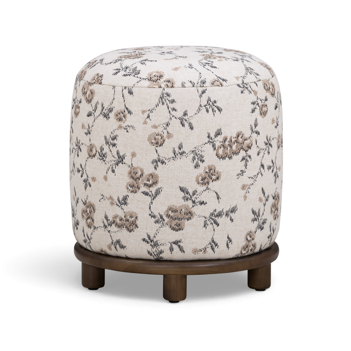 Bisou Performance Jacquard Ottoman - Beige Floral - Image 1