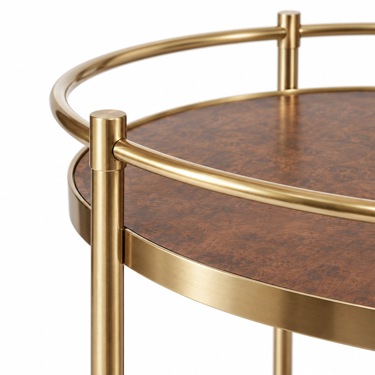 Desiree Brown Burl and Gold Round Bar Cart - Image 3