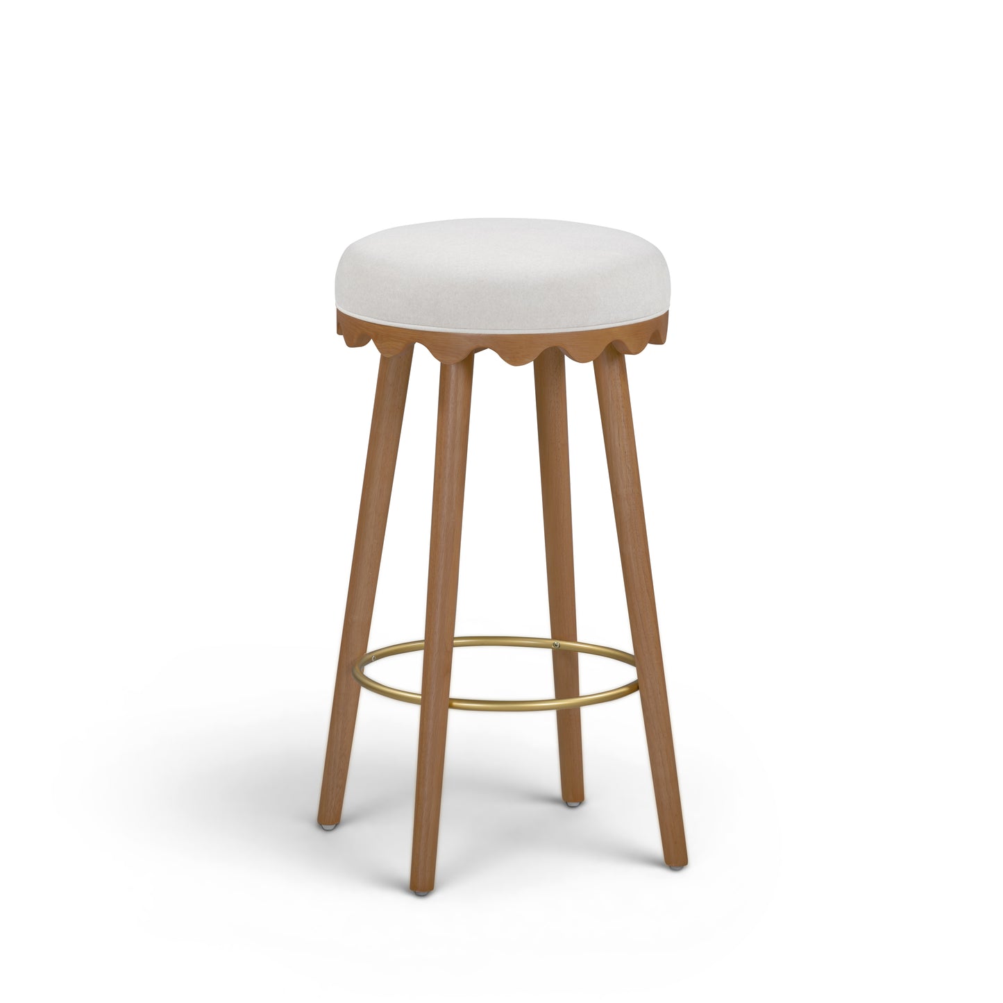 Oodle Cream Performance Vegan Mohair Light Walnut Bar Stool - Image 3
