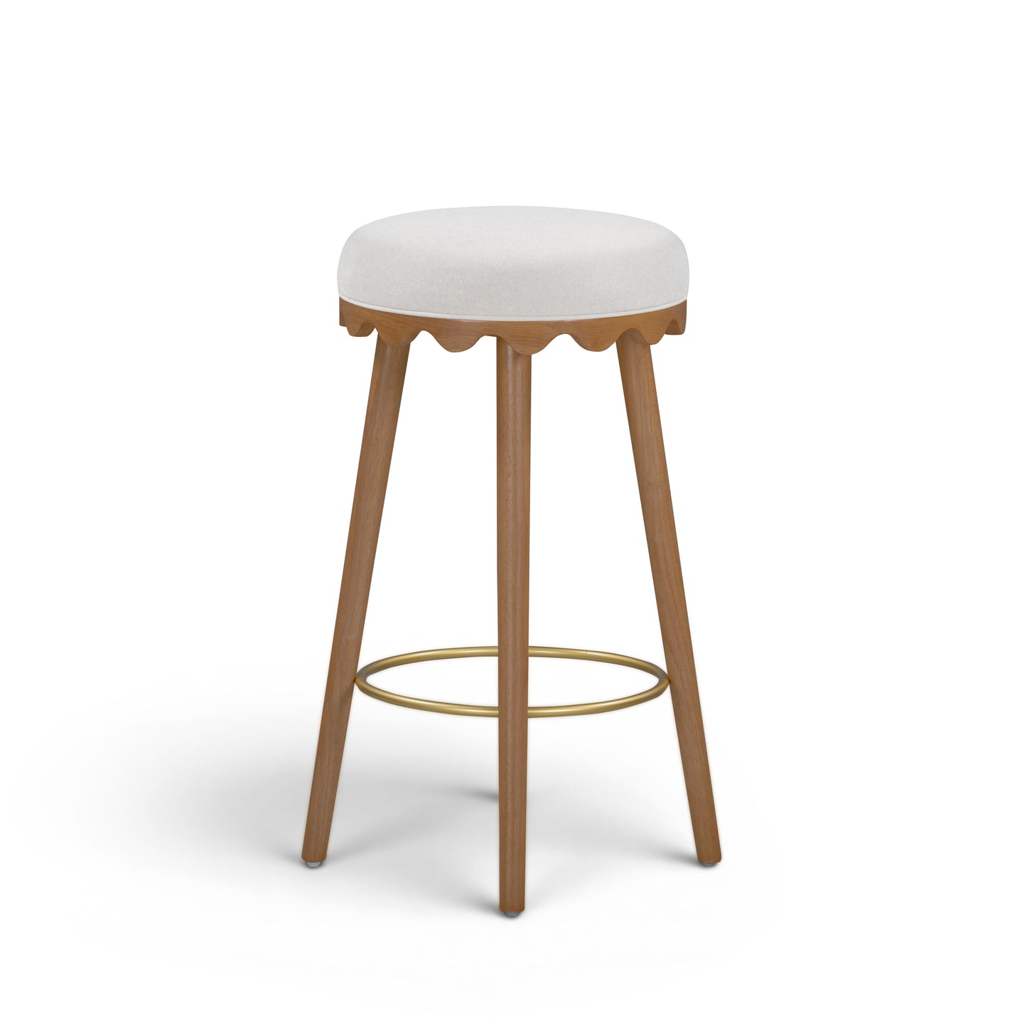 Oodle Cream Performance Vegan Mohair Light Walnut Bar Stool - Image 1