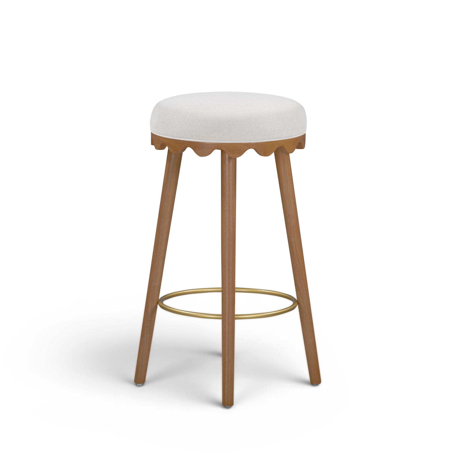 Oodle Cream Performance Vegan Mohair Light Walnut Bar Stool - Image 1