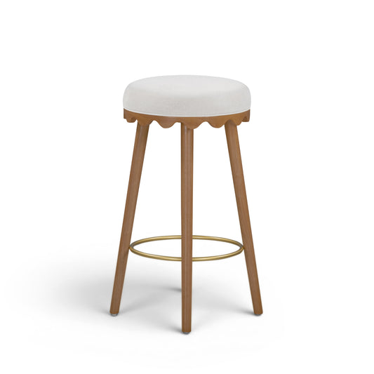 Oodle Cream Performance Vegan Mohair Light Walnut Bar Stool - Image 1