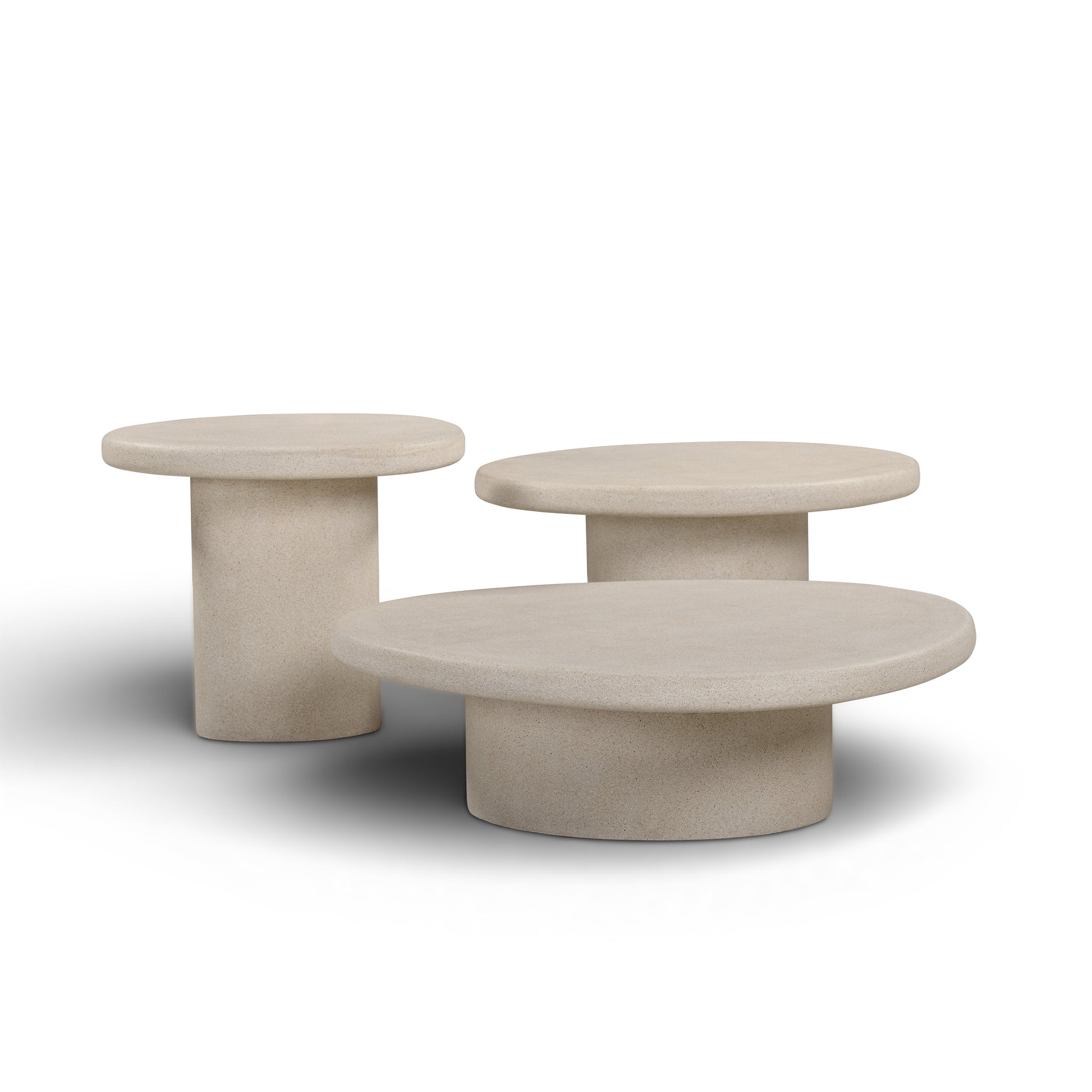 Jade Concrete Indoor/Outdoor Nesting Coffee Table Set - Cream - Image 1