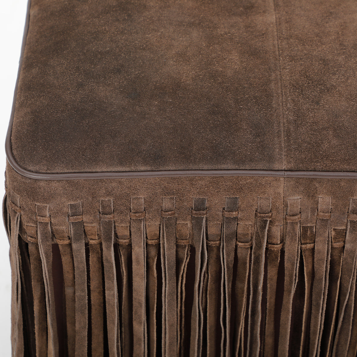 Daphne Square Suede Fringe Ottoman - Chocolate Brown - Image 4