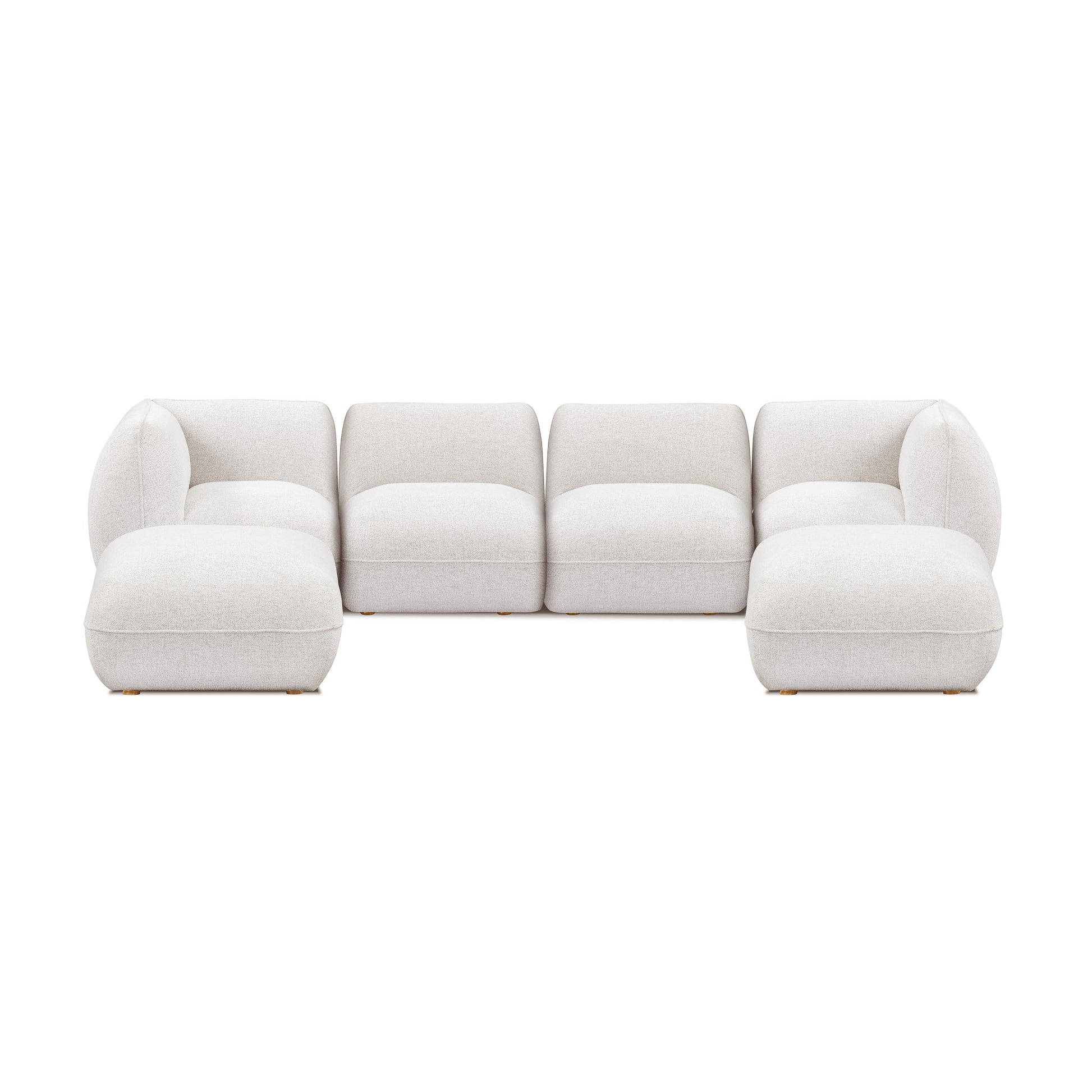 Arezza Stone White Contract-Grade Basketweave Chenille Modular U-Chaise Sectional - Image 3