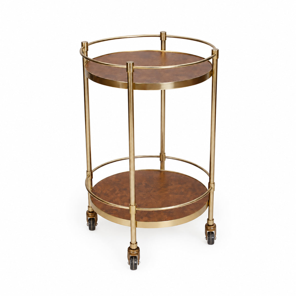 Desiree Brown Burl and Gold Round Bar Cart - Image 2
