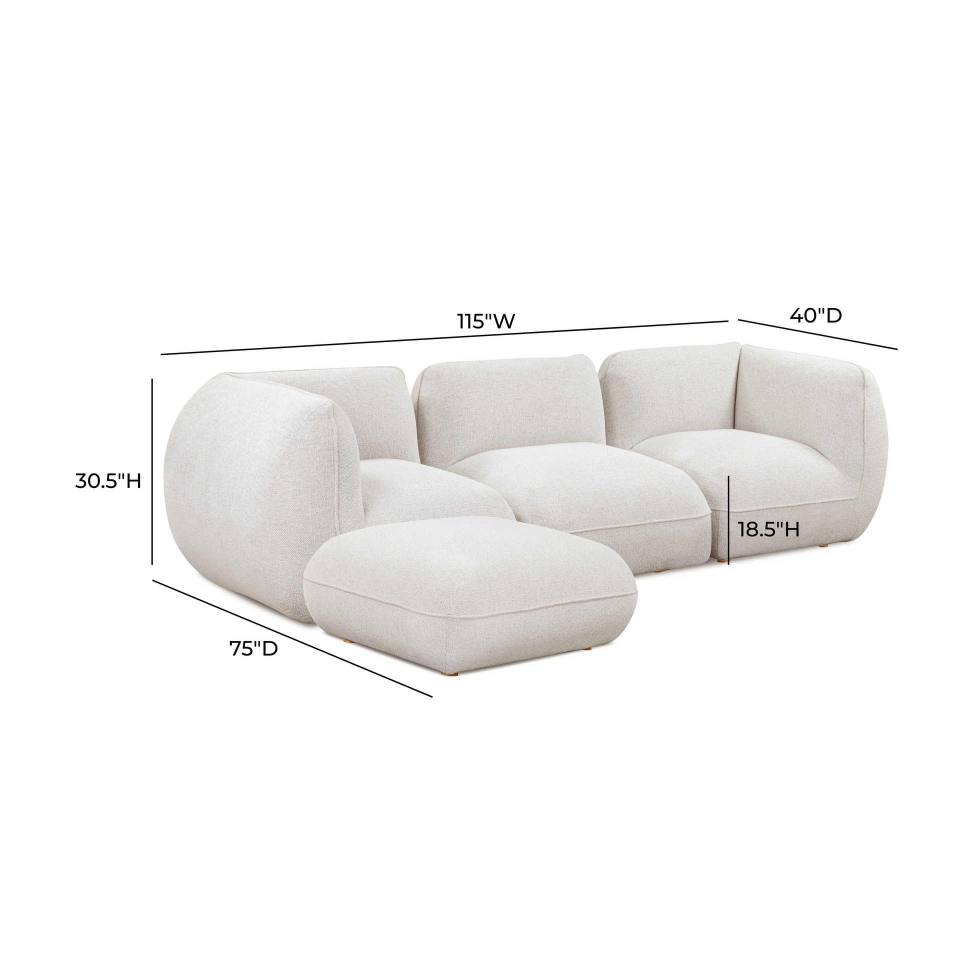 Arezza 4-Piece Stone White Contract-Grade Basketweave Chenille Modular Sectional - Image 5
