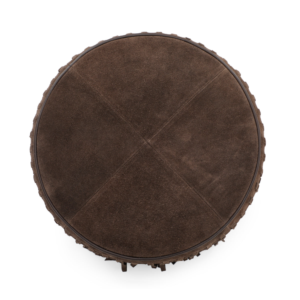 Daphne Round Suede Fringe Ottoman - Chocolate Brown - Image 4