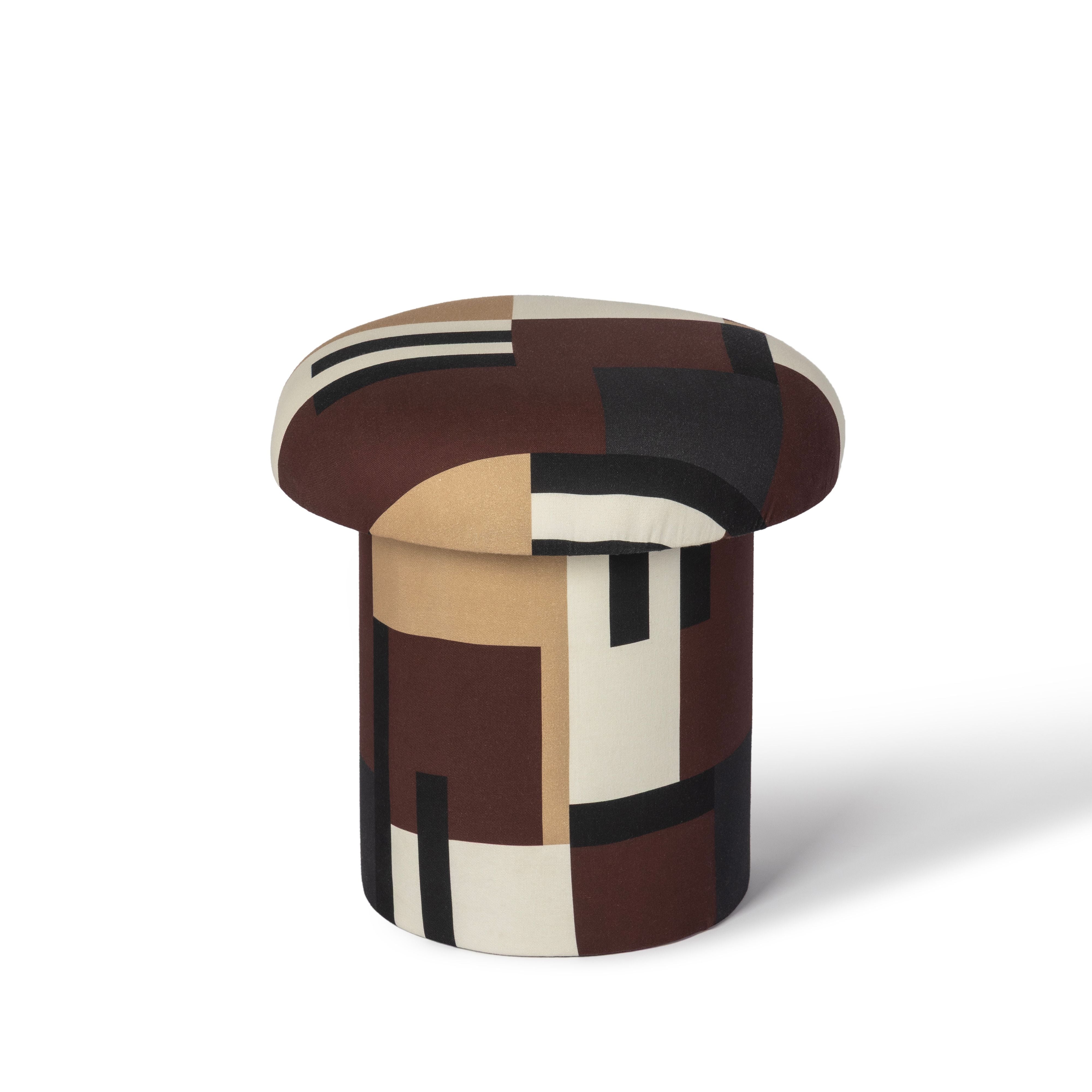 Lucy Mud Brown Abstract Print Mushroom Accent Stool | TOV Furniture