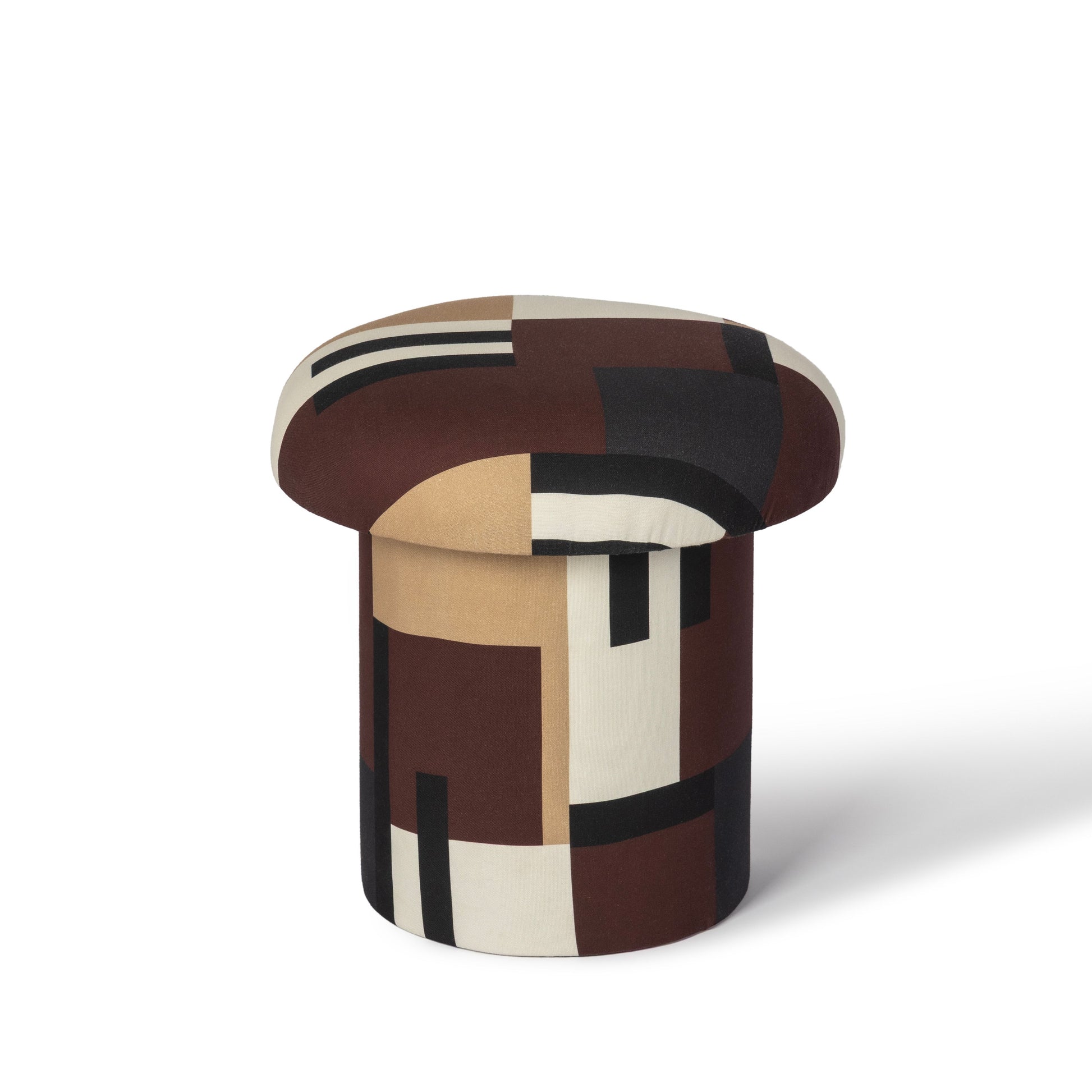 Lucy Mud Brown Abstract Print Mushroom Accent Stool - Image 1
