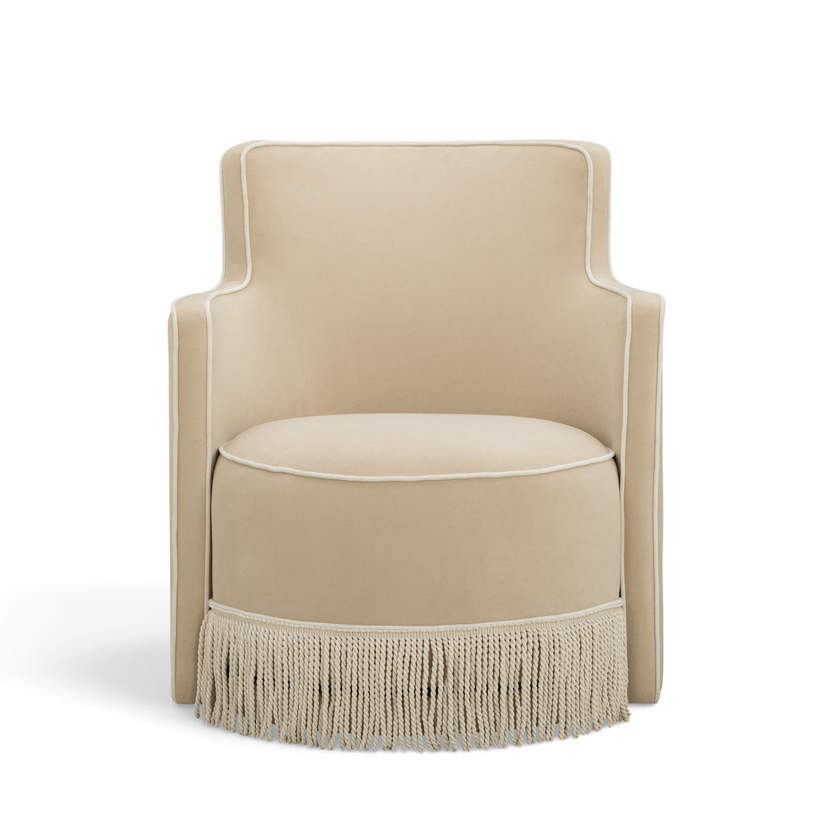 Passe Tasseled Velvet Swivel Accent Chair - Tan - Image 1