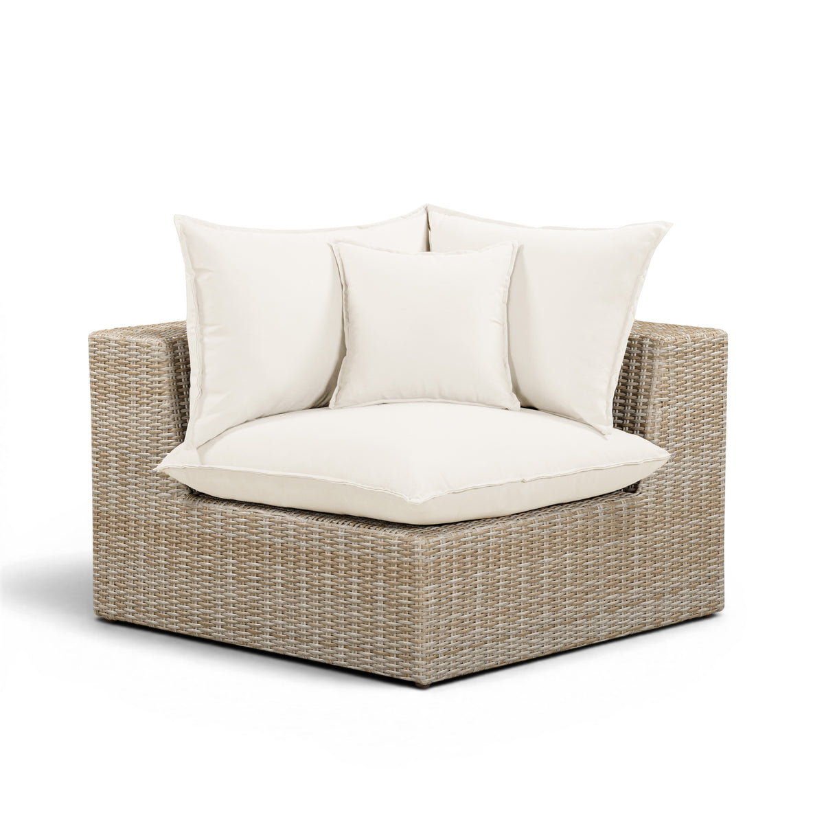 Cali Performance Fabric & Wicker Outdoor Corner Chair - Cream / Natural - Image 1