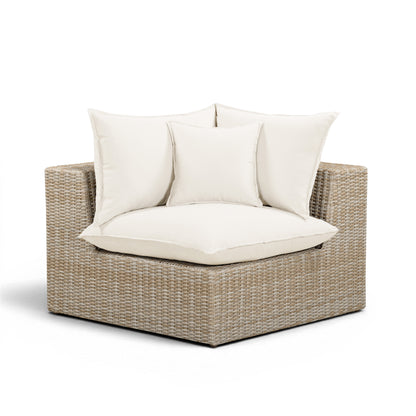 Cali Performance Fabric & Wicker Outdoor Corner Chair - Cream / Natural - Image 1