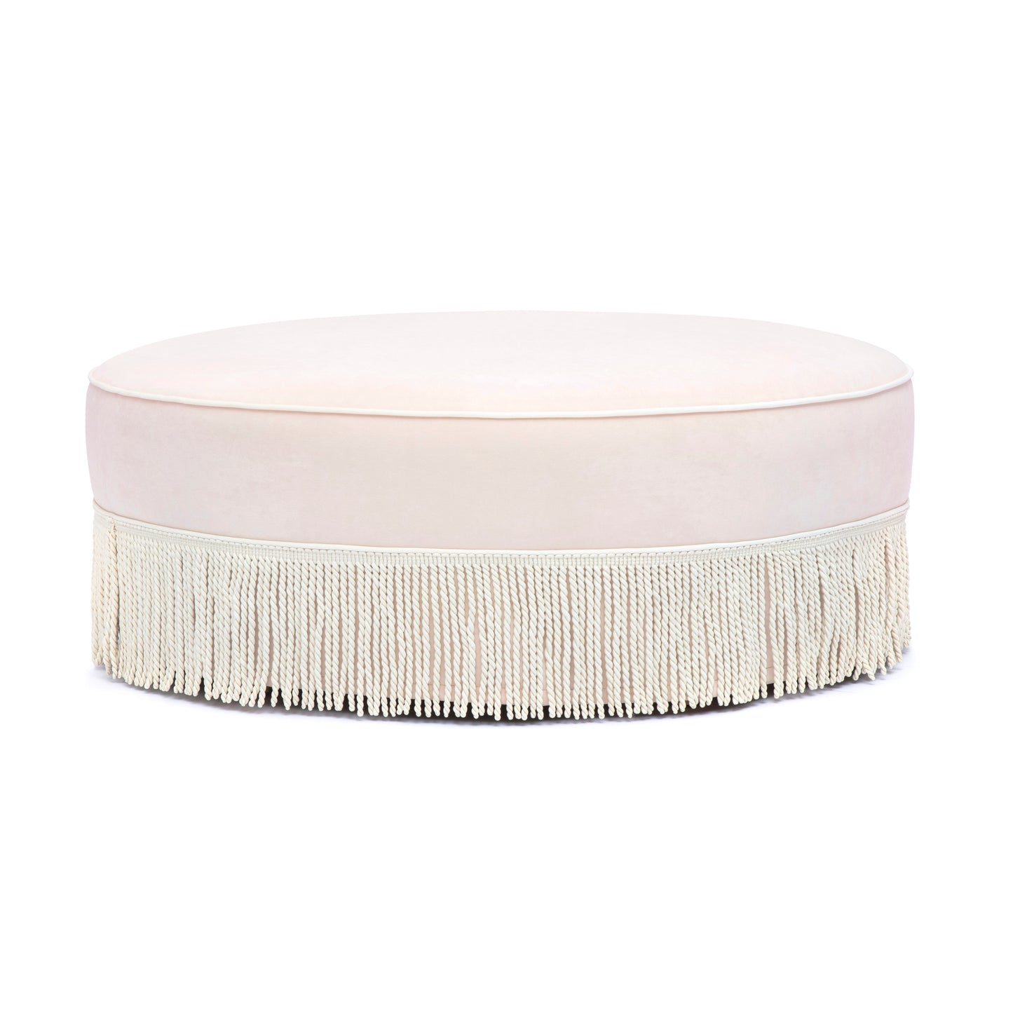Tassy Tasseled Round Ottoman - Pink - Image 1