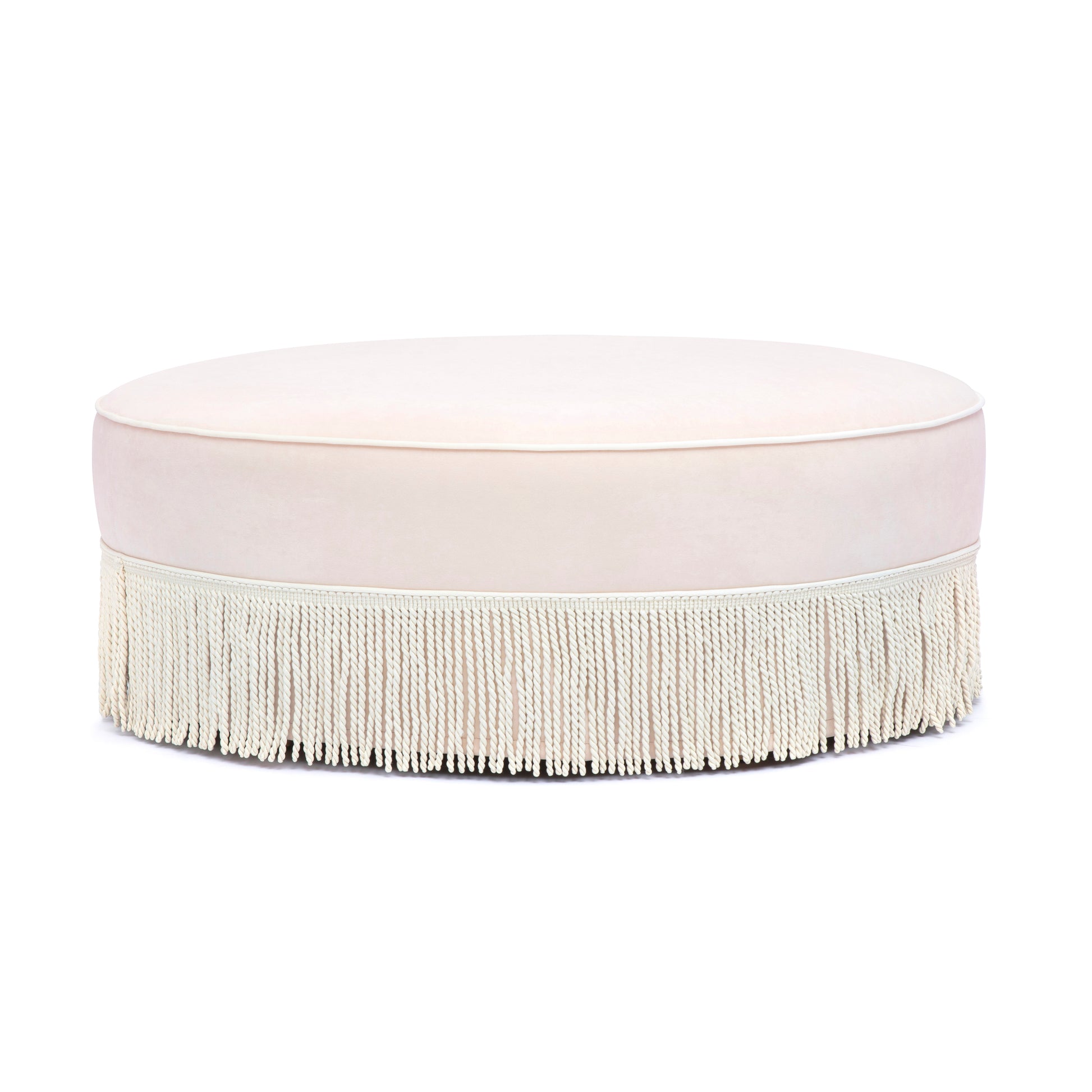 Tassy Tasseled Round Ottoman - Pink - Image 1