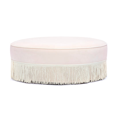 Tassy Tasseled Round Ottoman - Pink - Image 1