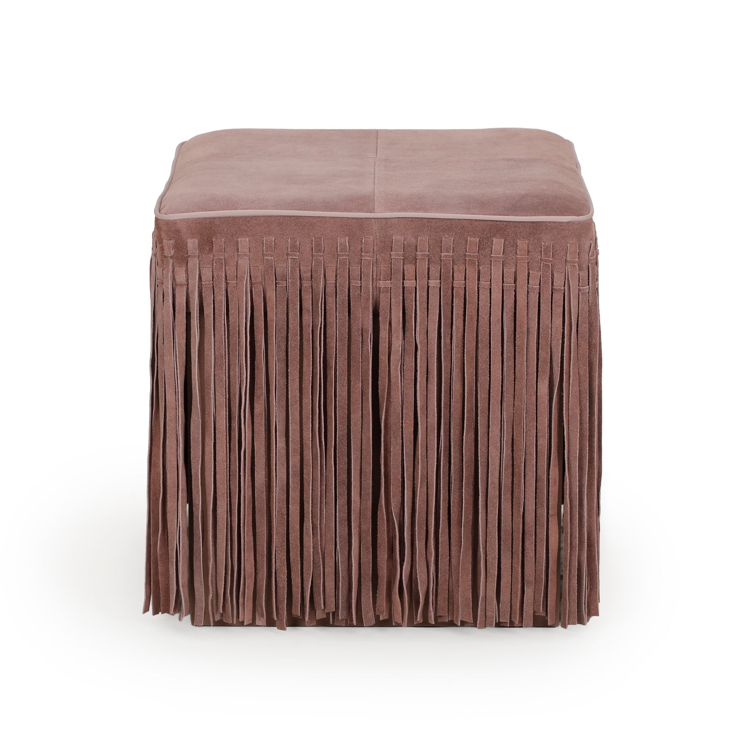 Daphne Square Suede Fringe Ottoman - Dusty Pink - Image 3