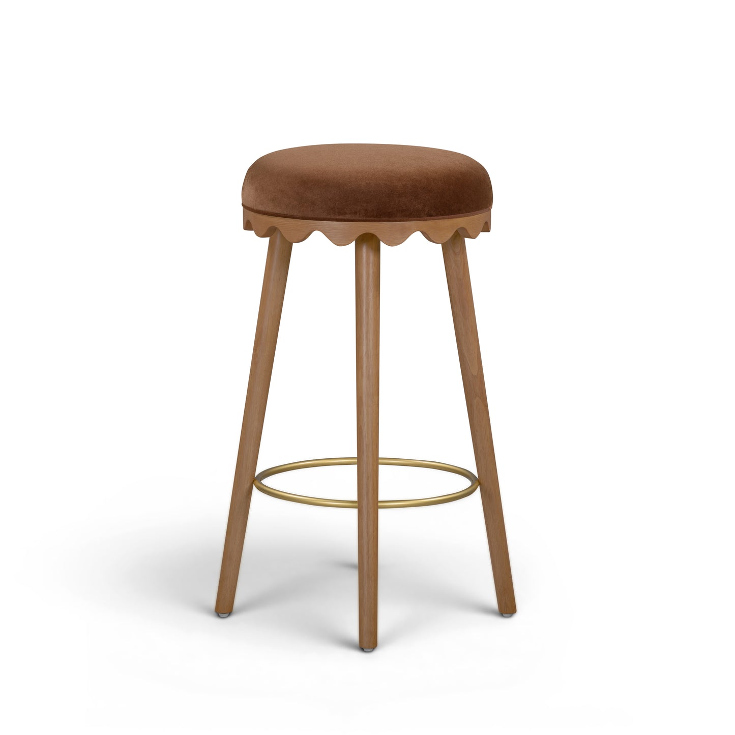 Oodle Bronze Performance Vegan Mohair Light Walnut Bar Stool - Image 2