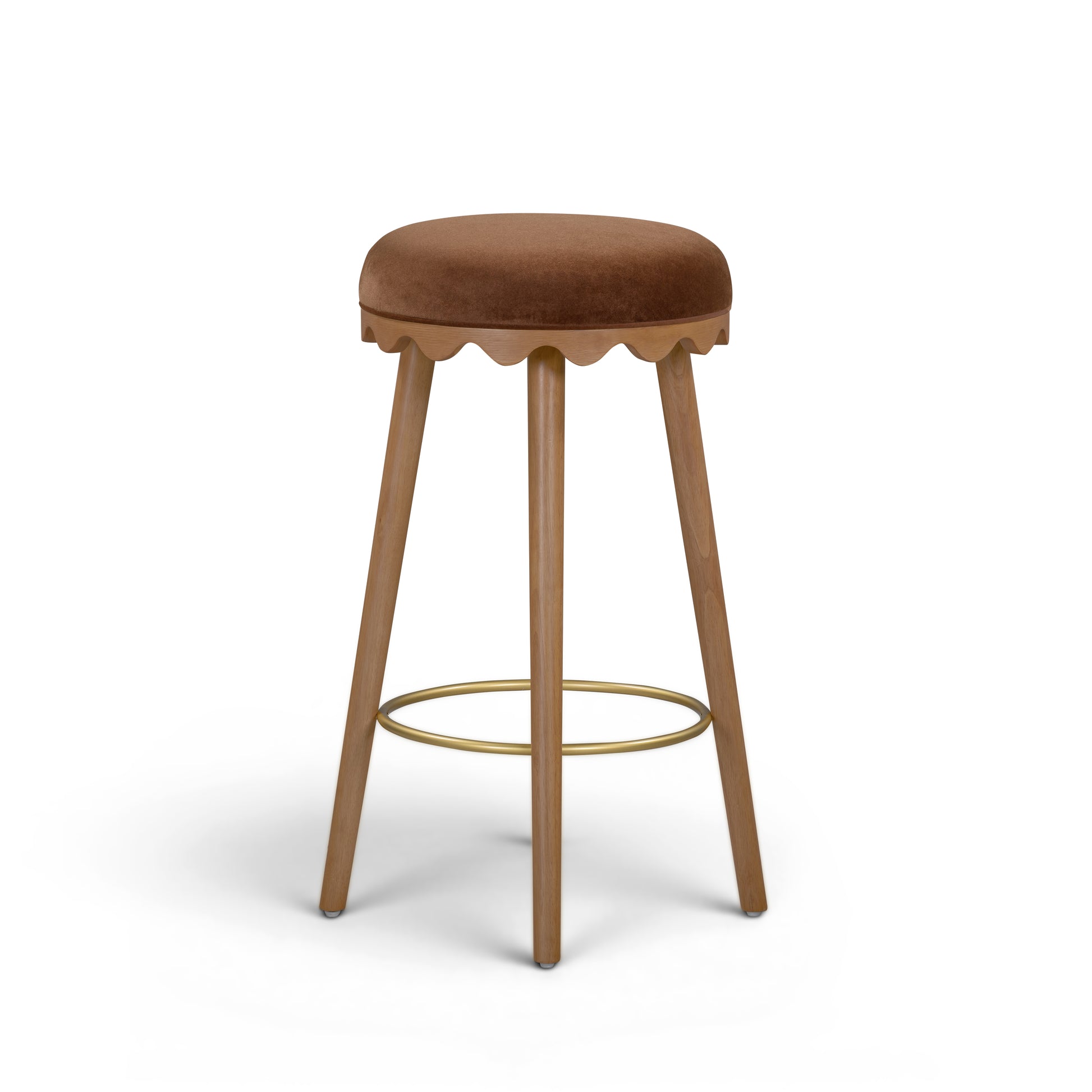 Oodle Bronze Performance Vegan Mohair Light Walnut Bar Stool - Image 2