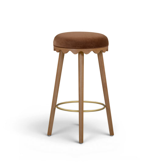 Oodle Bronze Performance Vegan Mohair Light Walnut Bar Stool - Image 2