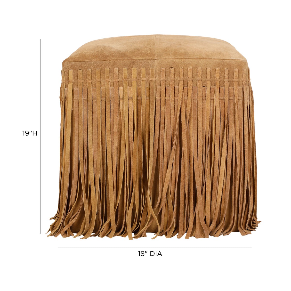 Daphne Square Suede Fringe Ottoman - Saddle Brown - Image 4