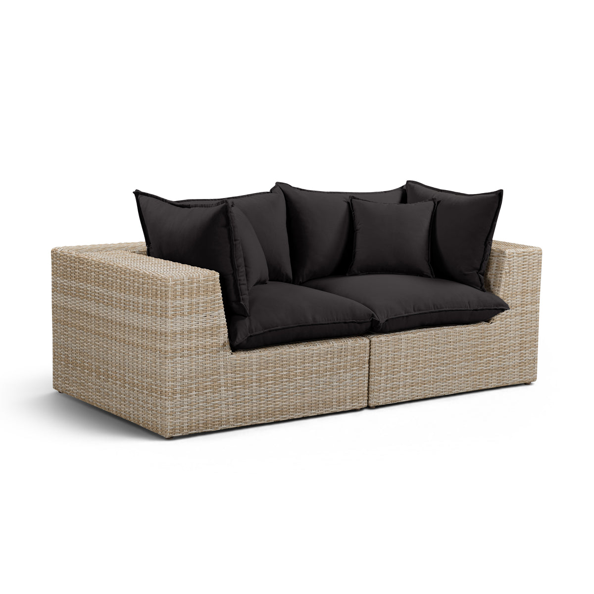 Cali 80" Performance Fabric & Wicker Outdoor Loveseat - Black / Natural - Image 2