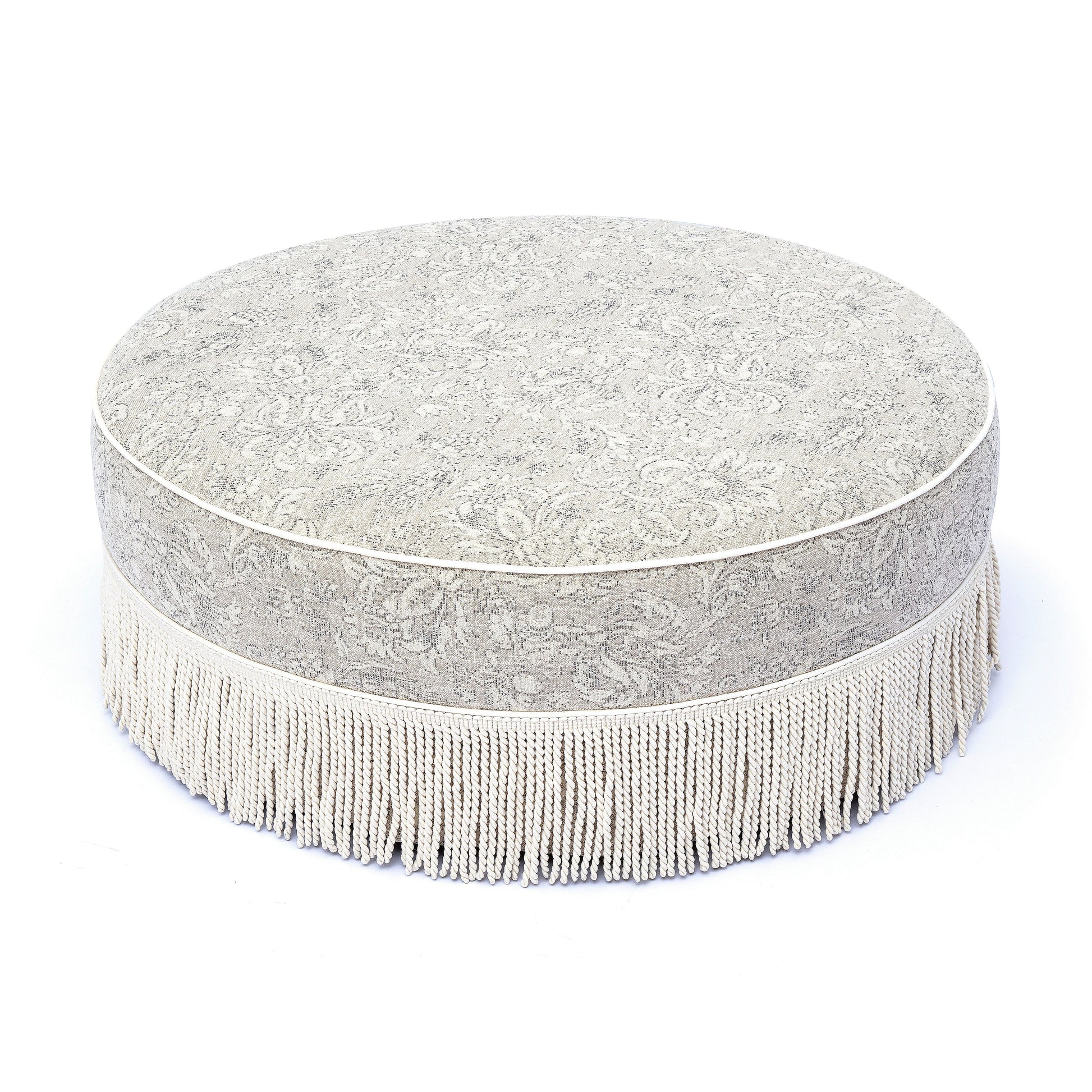 Tassy Tasseled Round Ottoman - Neutral Floral - Image 3