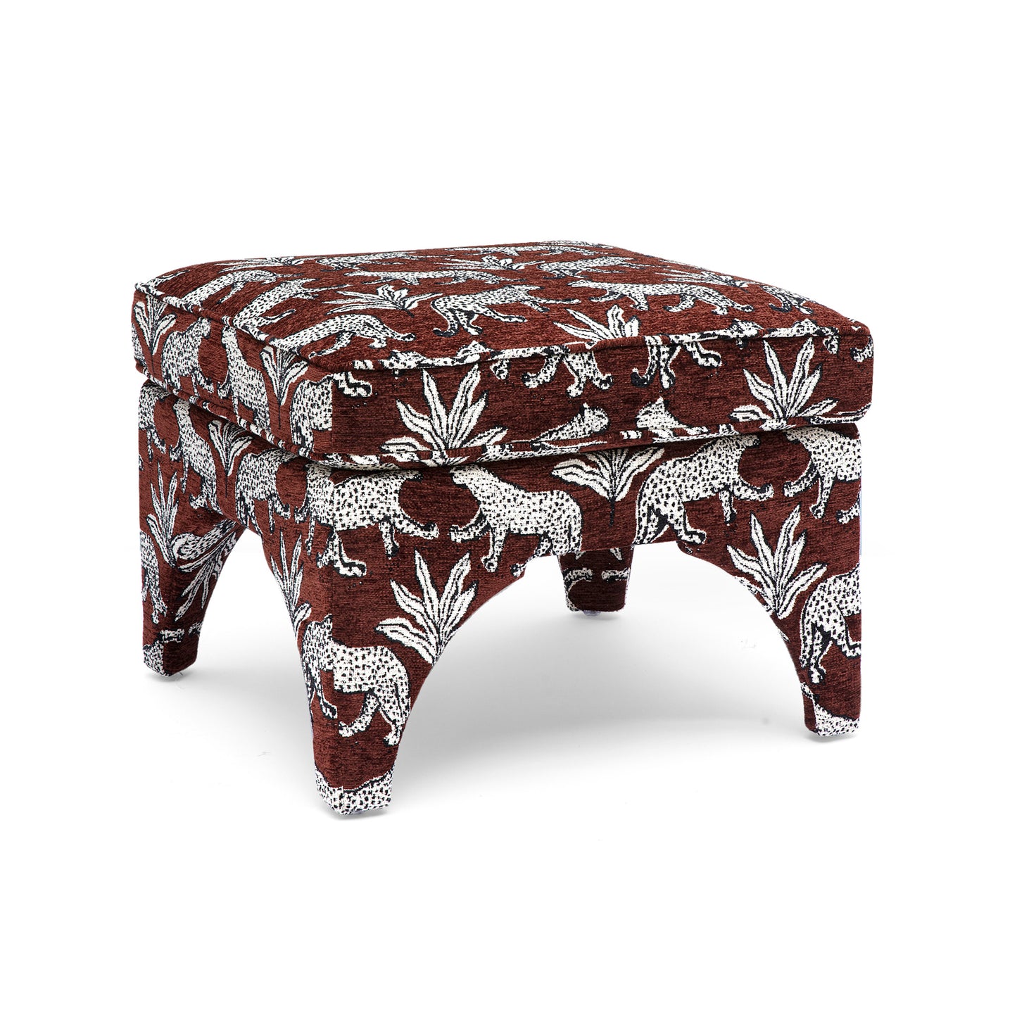 Raji Leopard Performance Jacquard Ottoman - Brown - Image 1